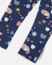 Load image into Gallery viewer, deux par deux Girls Organic Cotton Tunic And Printed Leggings Set - Sage Green And Navy
