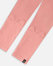 Load image into Gallery viewer, deux par deux Girls Organic Cotton Leggings - Rosette Pink With Cat Ears Applique
