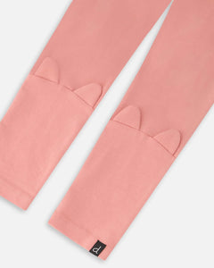 deux par deux Girls Organic Cotton Leggings - Rosette Pink With Cat Ears Applique