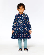 Load image into Gallery viewer, deux par deux Girls Printed Dress With Mesh Frill - Navy Sleepy Cats
