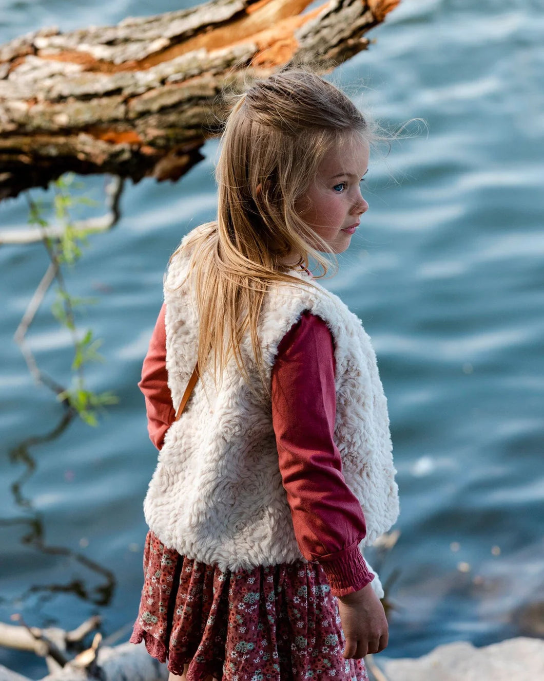 deux par deux Girls Faux Fur Vest - Off White