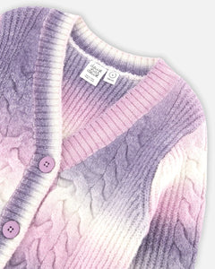 deux par deux Girls Knitted Cable Long Cardigan - Lavender Gradient