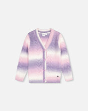 Load image into Gallery viewer, deux par deux Girls Knitted Cable Long Cardigan - Lavender Gradient
