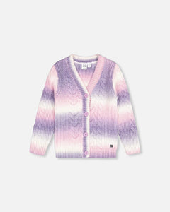 deux par deux Girls Knitted Cable Long Cardigan - Lavender Gradient