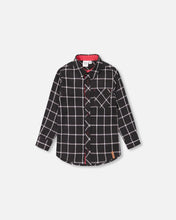 Load image into Gallery viewer, deux par deux Boys Flannel Shirt - Black Plaid
