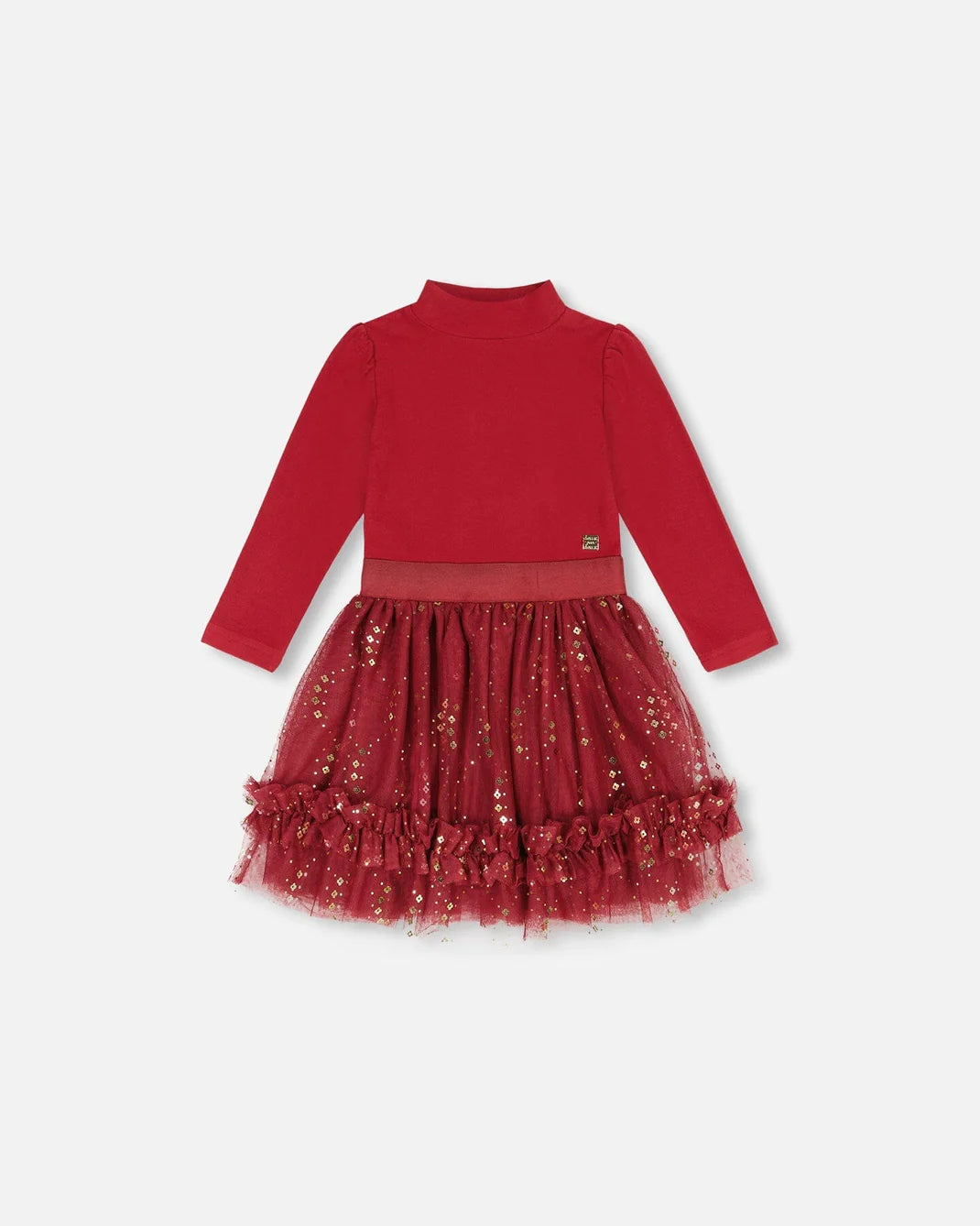 Deux Par Deux Bi-Material Long Sleeve Dress - Rumba Red Deux Par Deux Bi-Material Long Sleeve Dress - Rumba Red