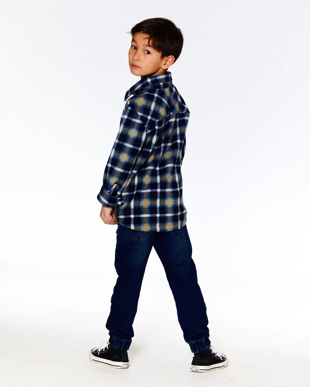 deux par deux Boys Light Soft Polar Shirt - Blue Plaid