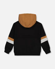 Load image into Gallery viewer, deux par deux Boys Fleece Hoodie With Quilted Pocket - Black
