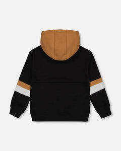 deux par deux Boys Fleece Hoodie With Quilted Pocket - Black