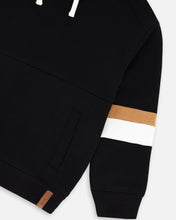 Load image into Gallery viewer, deux par deux Boys Fleece Hoodie With Quilted Pocket - Black
