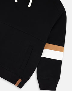 deux par deux Boys Fleece Hoodie With Quilted Pocket - Black