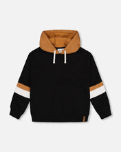 Load image into Gallery viewer, deux par deux Boys Fleece Hoodie With Quilted Pocket - Black
