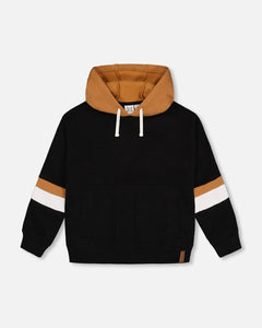 deux par deux Boys Fleece Hoodie With Quilted Pocket - Black