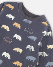 Load image into Gallery viewer, deux par deux Boys Share Printed Rhinoceros Jersey T-Shirt - Ebony Grey
