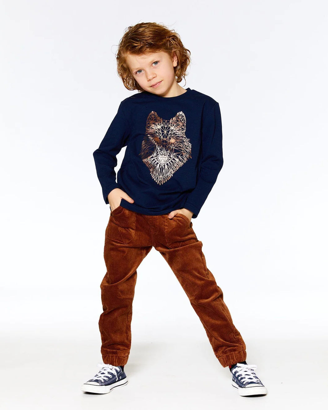 deux par deux Boys Jersey T-Shirt With Foil Print - Dark Navy