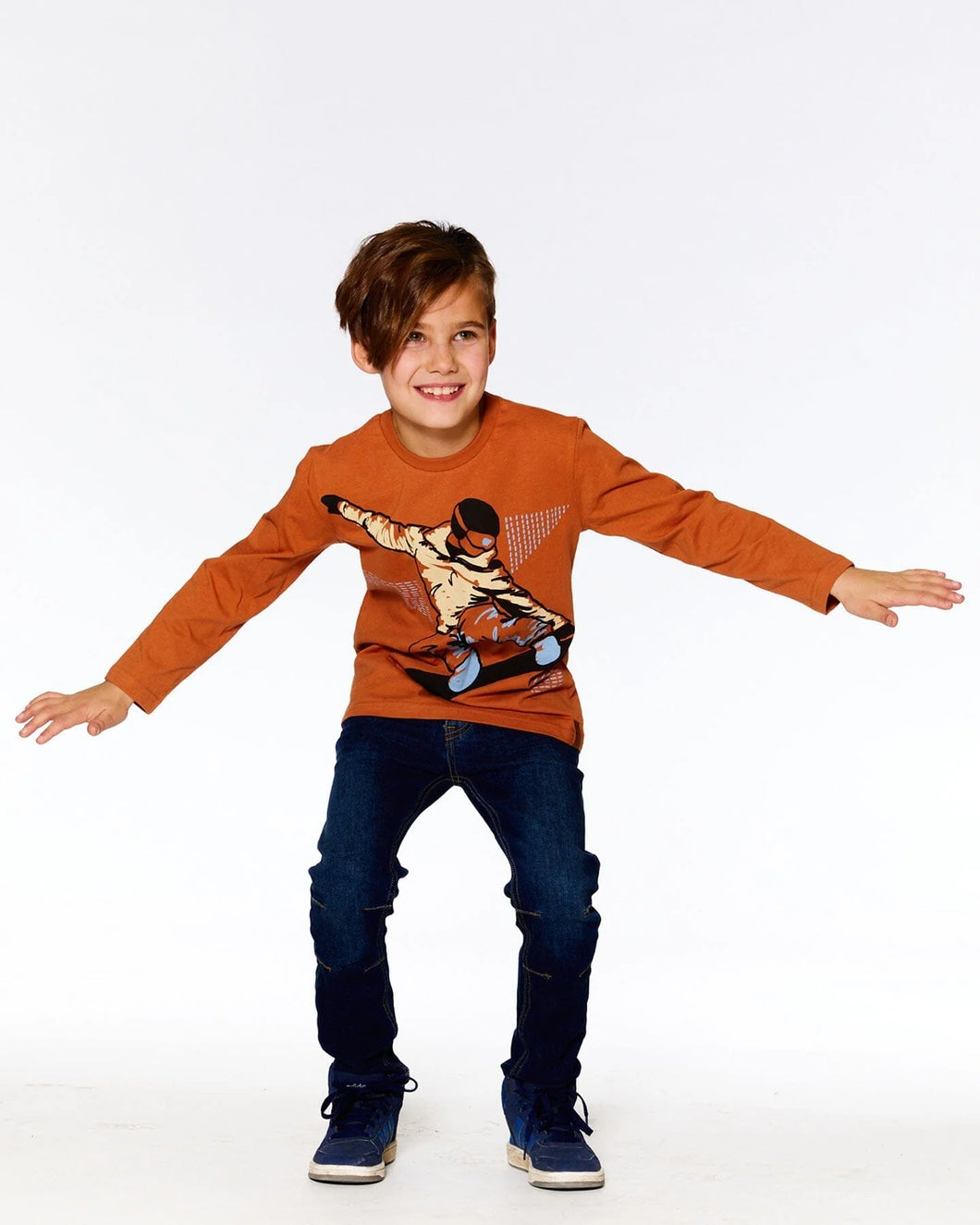 deux par deux Boys Jersey T-Shirt With Print - Burnt Orange