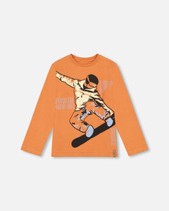 deux par deux Boys Jersey T-Shirt With Print - Burnt Orange