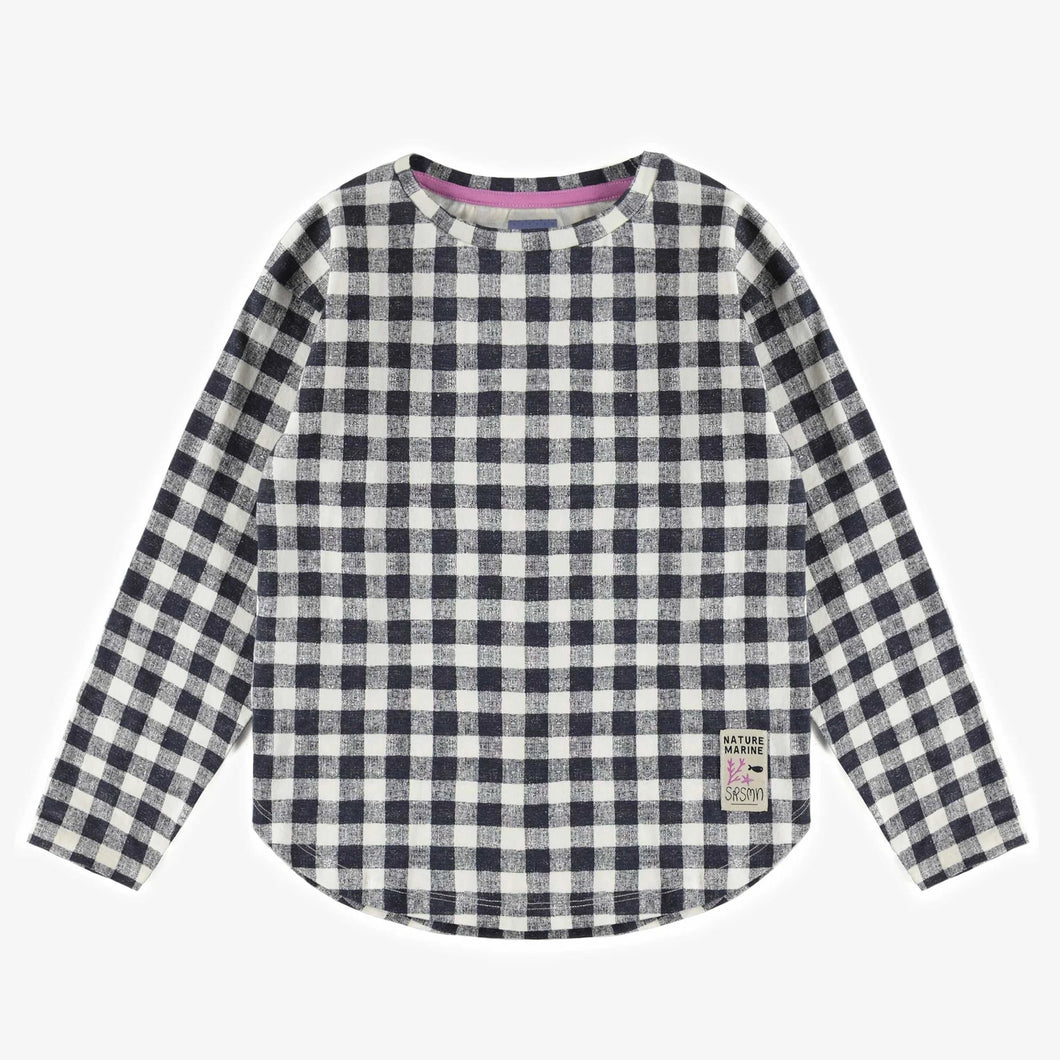 Souris Mini Girls Jersey Long Sleeve T-Shirt - Black & White Plaid