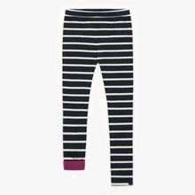 Load image into Gallery viewer, Souris Mini Girls Jersey Reversible Leggings - Navy &amp; White Striped
