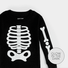 Load image into Gallery viewer, Petit Lem Skeleton Glow in the Dark Print on Black PJ
