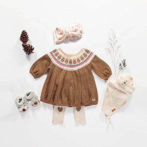 Souris Mini Baby Girls Knit Dress - Brown