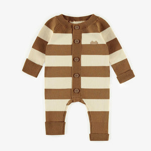 Souris Mini Baby Knit Imitation Cashmere One-Piece - Brown & White Striped