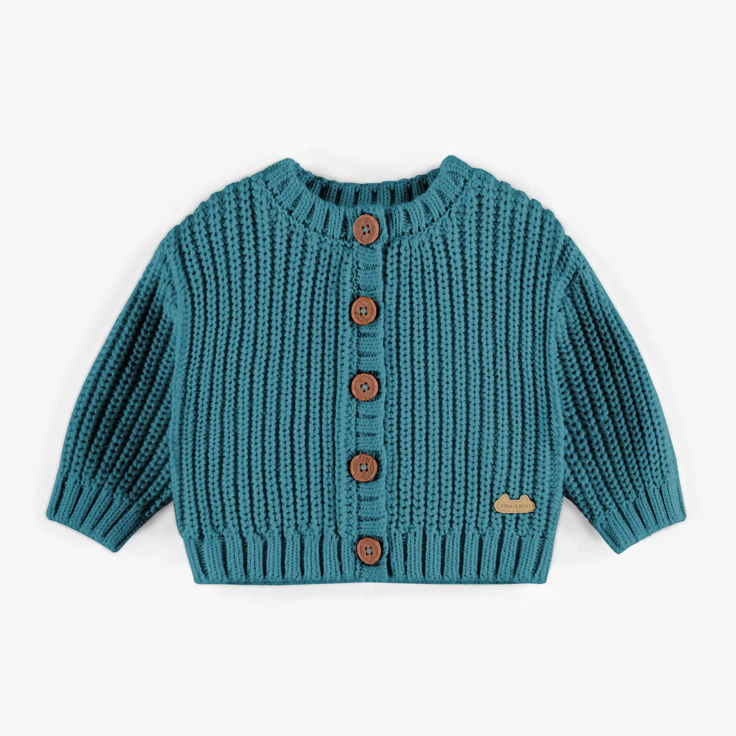 Souris Mini Baby Knit Sweater with Buttons - Turquoise