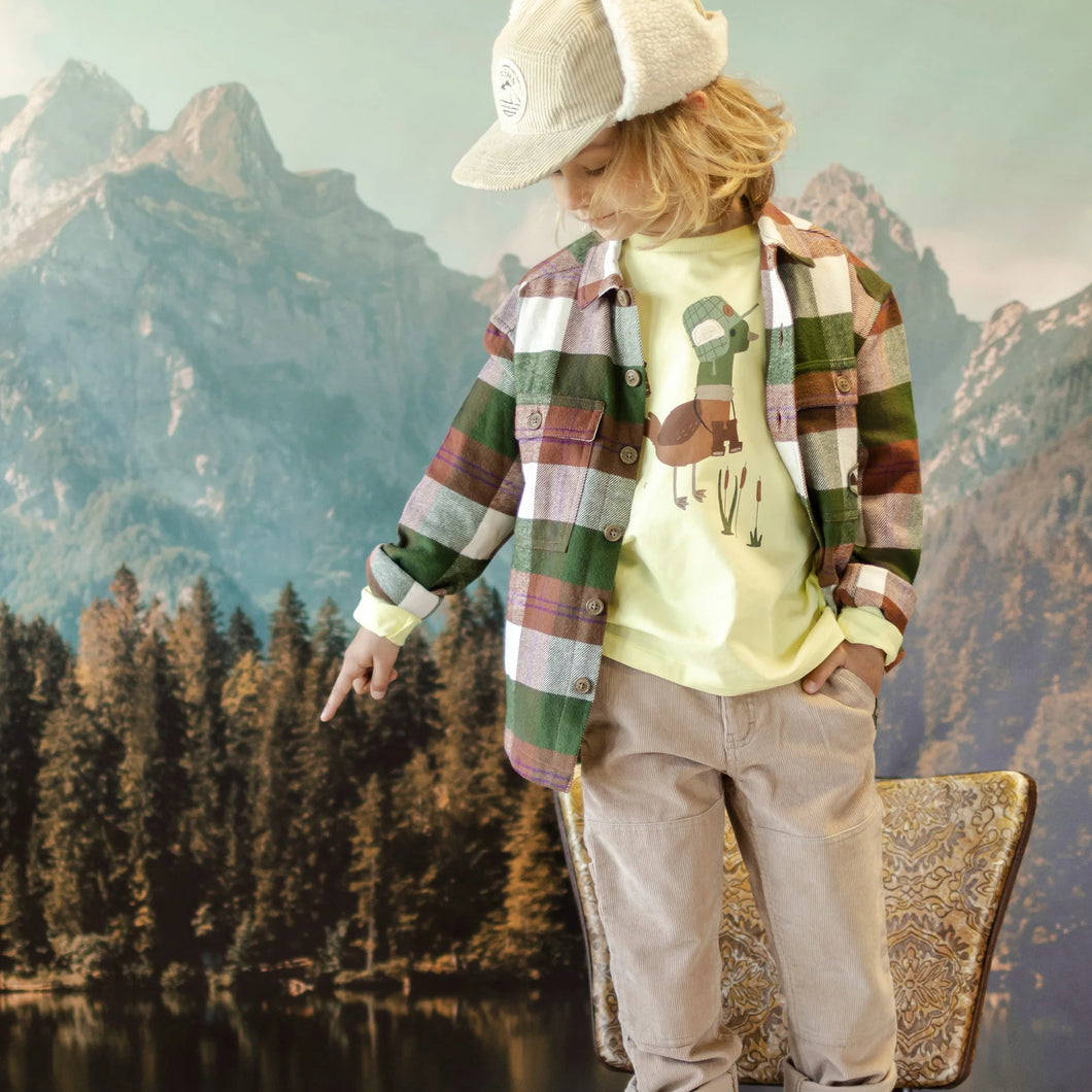 Souris Mini Boys Plaid Shirt in Heavy Flannel - Green & Brown