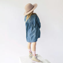 Load image into Gallery viewer, Souris Mini Girls Long Sleeve Pleated Regular Fit/Flared Light Denim Dress - Dark Blue
