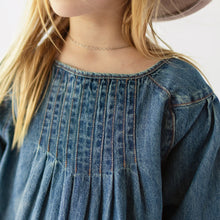 Load image into Gallery viewer, Souris Mini Girls Long Sleeve Pleated Regular Fit/Flared Light Denim Dress - Dark Blue
