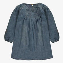 Load image into Gallery viewer, Souris Mini Girls Long Sleeve Pleated Regular Fit/Flared Light Denim Dress - Dark Blue
