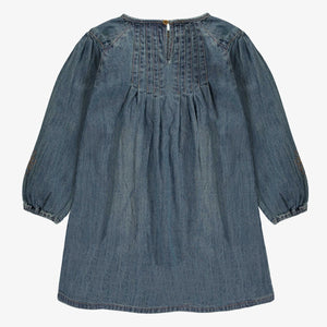 Souris Mini Girls Long Sleeve Pleated Regular Fit/Flared Light Denim Dress - Dark Blue
