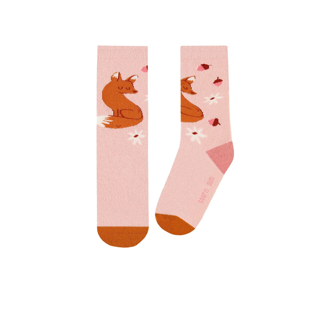 Souris Mini Girls Foxes & Flower Socks - Pink
