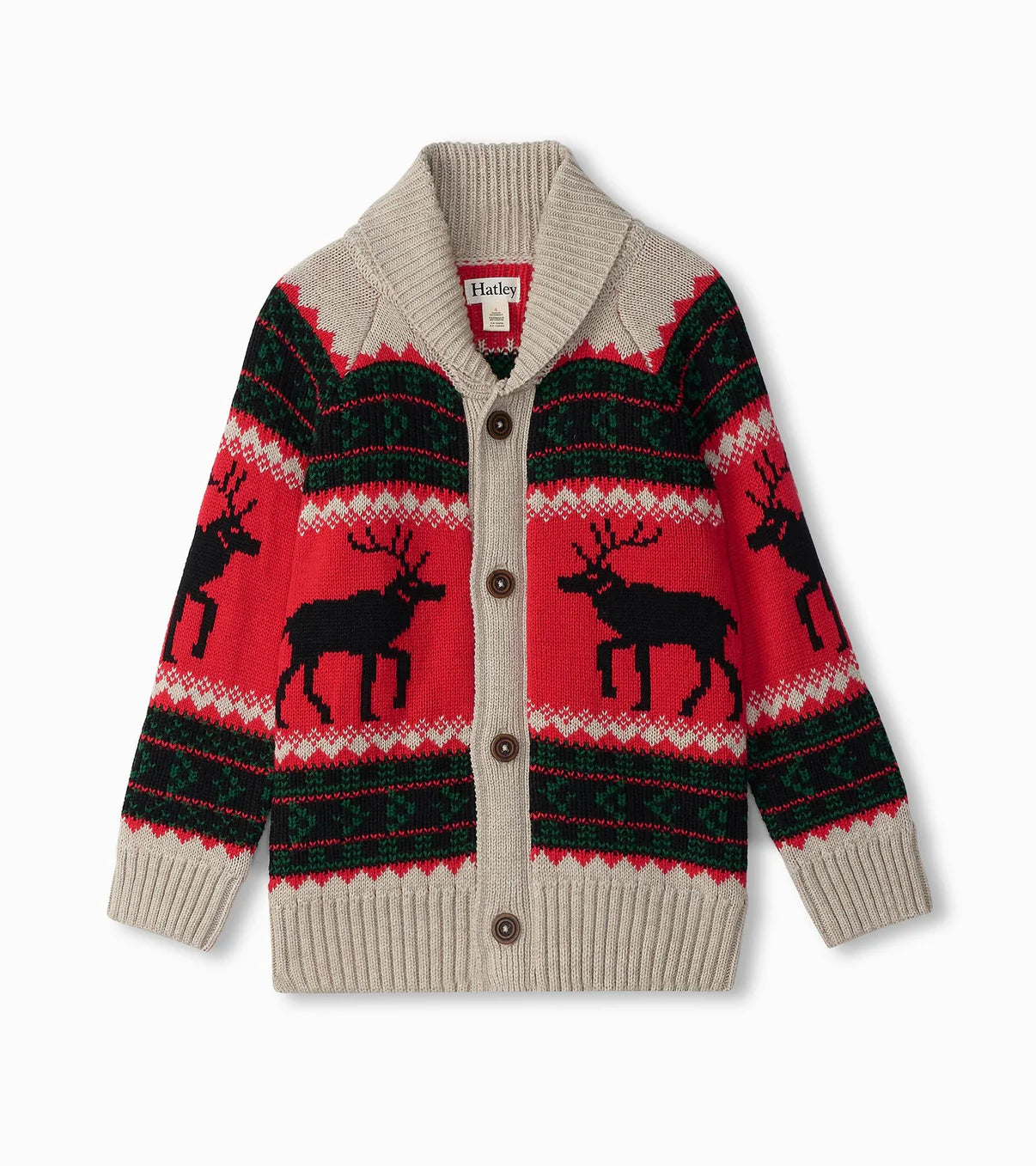 Hatley Shawl Collar Cardigan- Red Holiday Elks Hatley Shawl Collar Cardigan- Red Holiday Elks