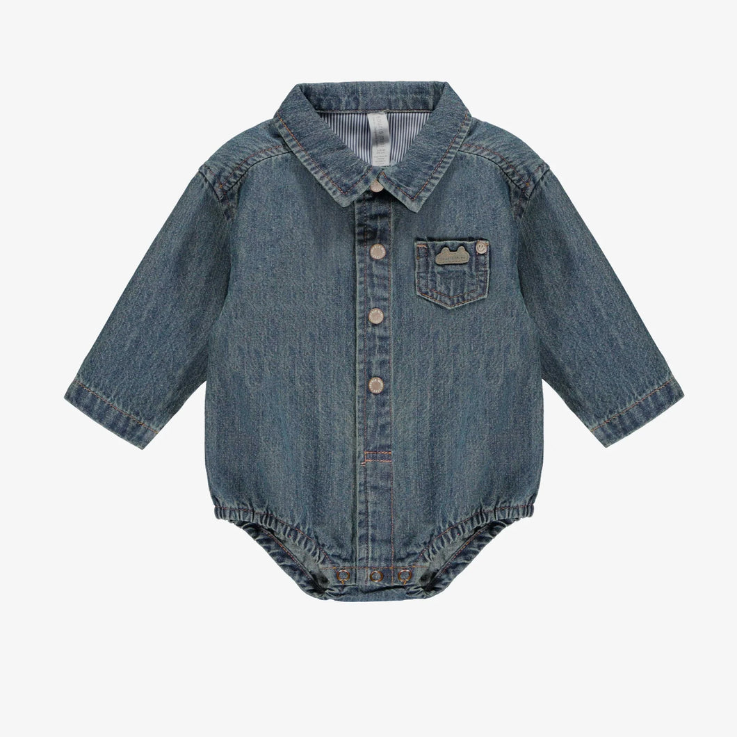 Souris Mini Baby Long Sleeve Denim Shirt - Medium Blue