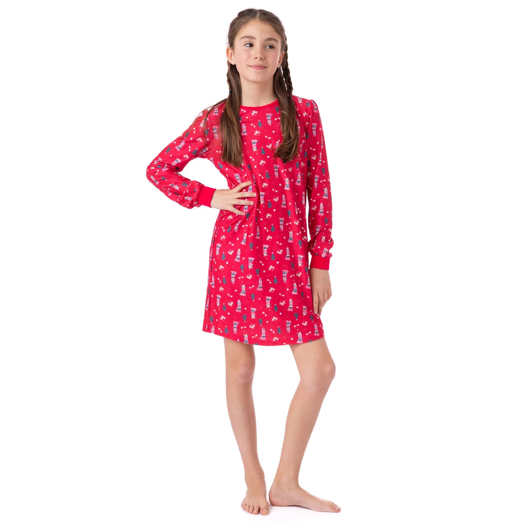 Nano Girls Night Dress - Red Puppy Christmas