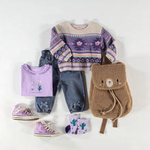 Load image into Gallery viewer, Souris Mini Baby Girls Knit Sweater - Beige &amp; Purple
