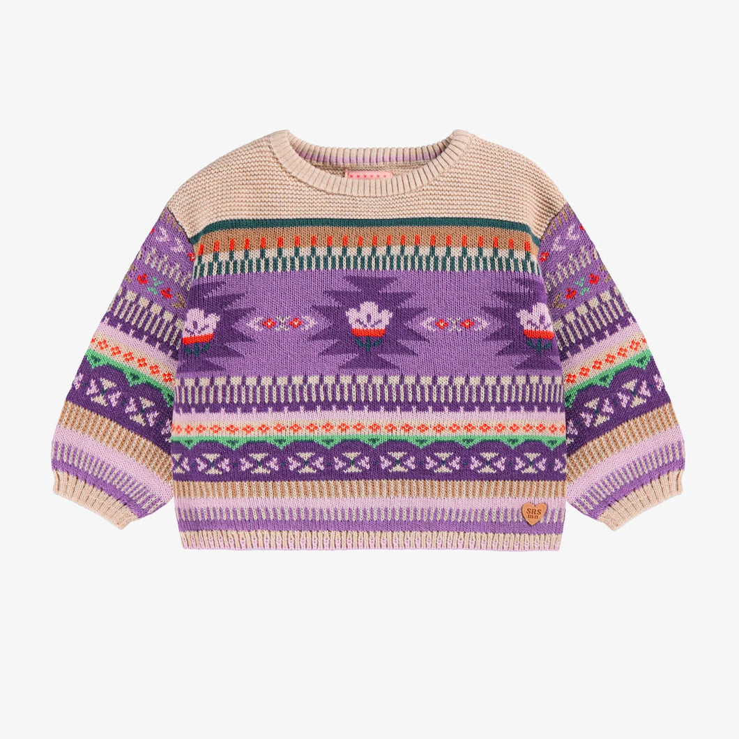 Souris Mini Baby Girls Knit Sweater - Beige & Purple