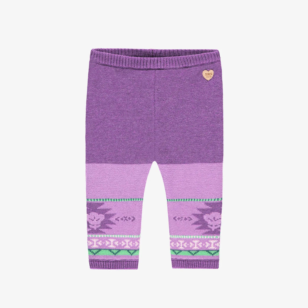 Souris Mini Baby Girls Patterned Knit Leggings - Purple