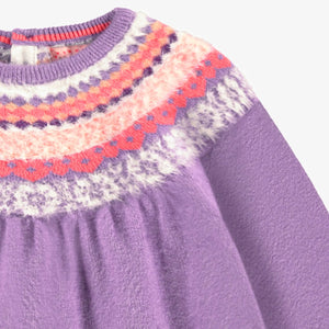 Souris Mini Baby Girls Patterned Knit Dress - Purple