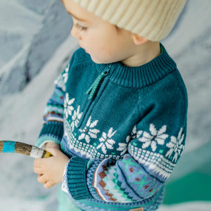 Souris Mini Baby Boys Knit Patterned Sweater - Teal