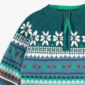 Souris Mini Baby Boys Knit Patterned Sweater - Teal