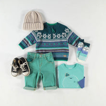 Load image into Gallery viewer, Souris Mini Baby Boys Knit Patterned Sweater - Teal
