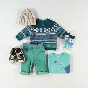 Souris Mini Baby Boys Knit Patterned Sweater - Teal