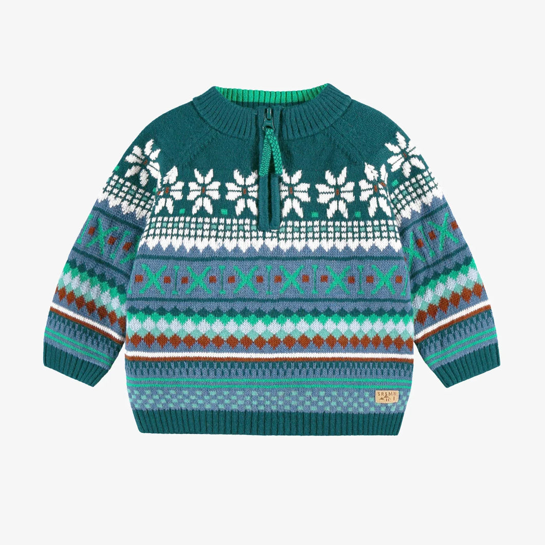 Souris Mini Baby Boys Knit Patterned Sweater - Teal