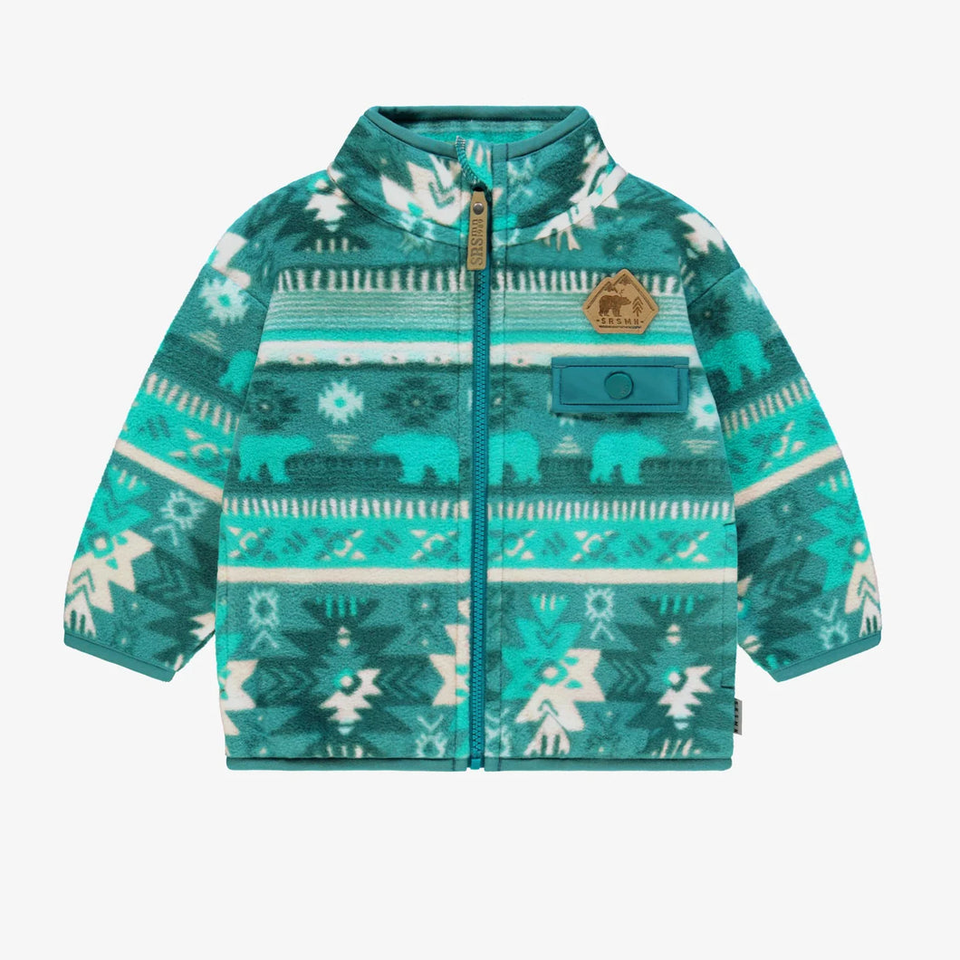 Souris Mini Baby/Toddler Patterned Fleece Jacket - Turquoise