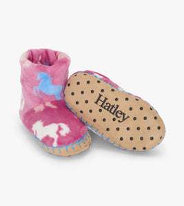 Hatley Girls Beautiful Horses Fuzzy Fleece Slippers