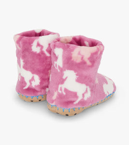 Hatley Girls Beautiful Horses Fuzzy Fleece Slippers