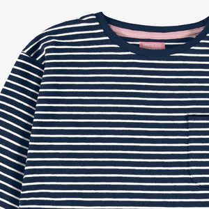 Souris Mini Girls Striped T-Shirt - Navy Blue