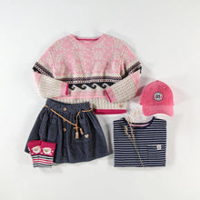 Load image into Gallery viewer, Souris Mini Girls Striped T-Shirt - Navy Blue
